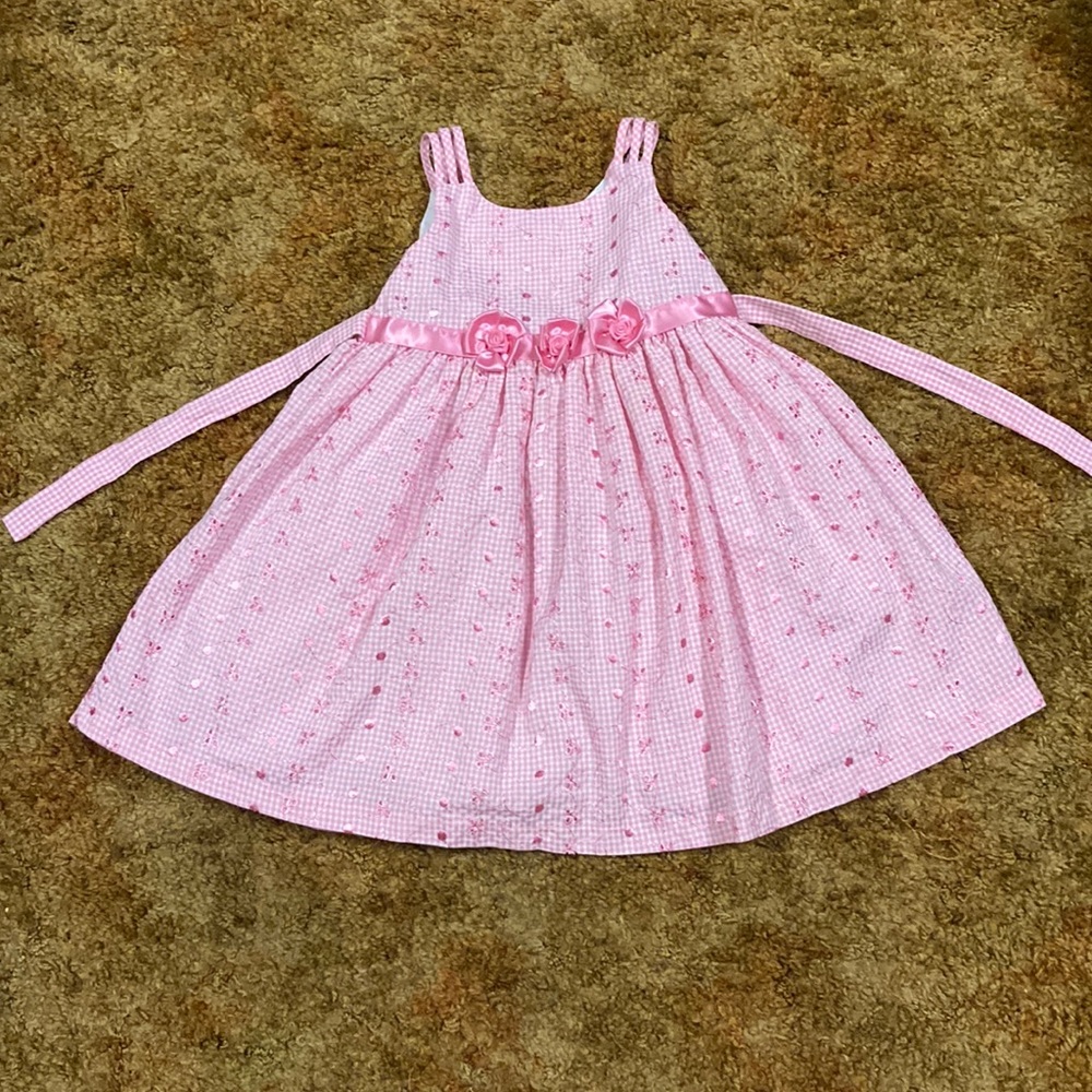 Jessica Ann Pink Flower Puffy Layered Short Sleeve Strap Easter Dress Size 4
